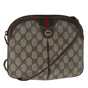 Authentic GUCCI GG Supreme Web Sherry Line Shoulder Bag PVC Leather Beige Gold